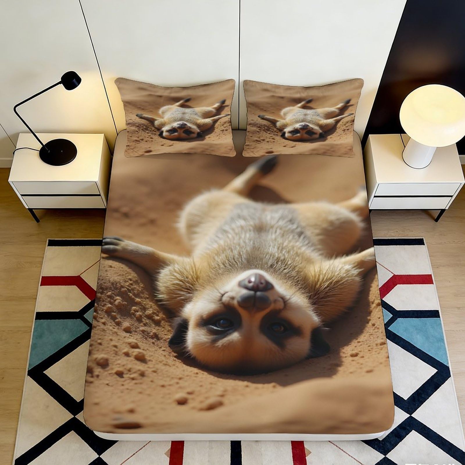 Pnayamiorkfel Style-1 3D Printed Meerkat Desert Fitted Sheet Microfiber Soft Non-Slip Bed Cover For Bedroom Guest Room Dorm Decor 90X200x25cm