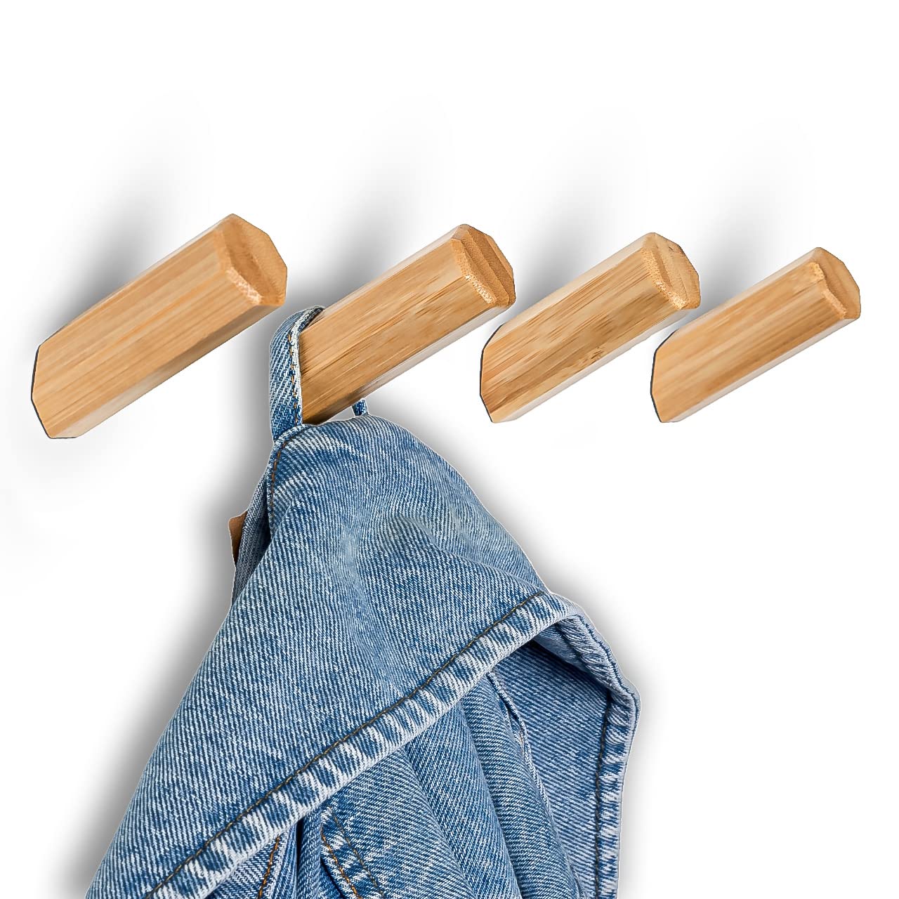 Set 4 Ganci Da Parete In Bambù Velont, Design Scandinavo, Sostenibili, Portata 7 Kg, Con Tasselli