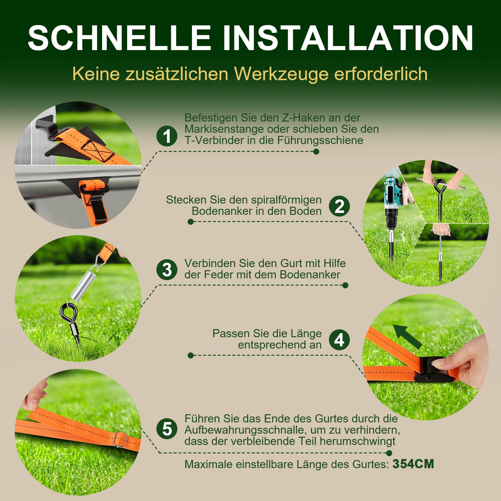 Kit di Fissaggio per Tendalini Cinghie Anti-tempesta per Tendalini di Camper, Accessori per Tendalini Set Completo di Protezione Anti-tempesta per Tendalini di Roulotte con Ancoraggi a Terra da 39cm