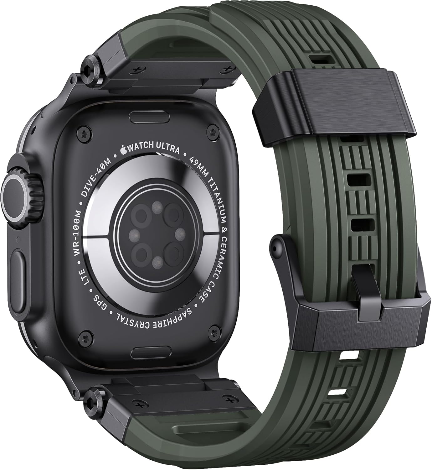 Silicone Rubber Band for Apple Watch, Silicone Sport Strap with Metal Connecter for iWatch Ultra 2/Ultra, Men Rubber Band for Apple Watch Series 10/9/8/7/6/SE/5/4/3/2/1