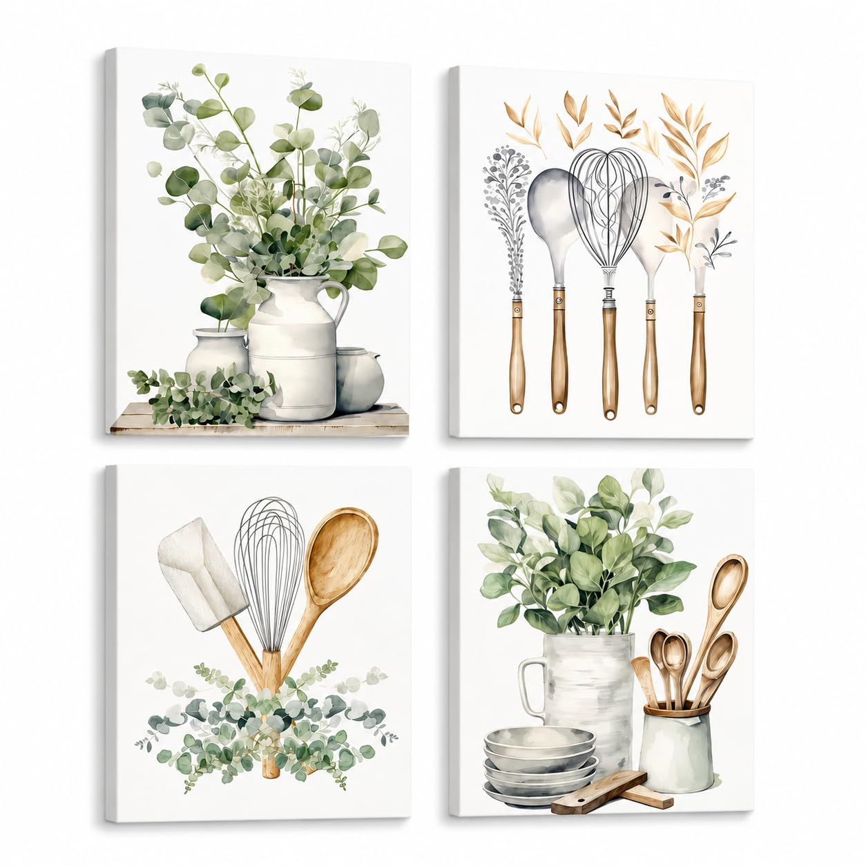Dazzlewall 4 PCS Framed Botanical Kitchen Wall Art Poster Sage Green Eucalyptus Leaves Prints, Boho Plant Wall Pictures for Kitchen Dining Room Decor 8x10 in