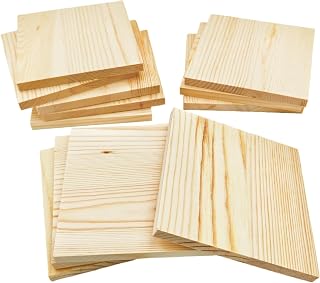 Unlackierte quadratische Holzblöcke zum Basteln, 10 x 10 x 0,8 cm, blanko, dünne Holzquadrate aus Kiefernholz, Bretter für Holzschnitzerei, DIY-Untersetzer, Malen und Brennen, 12 Stück