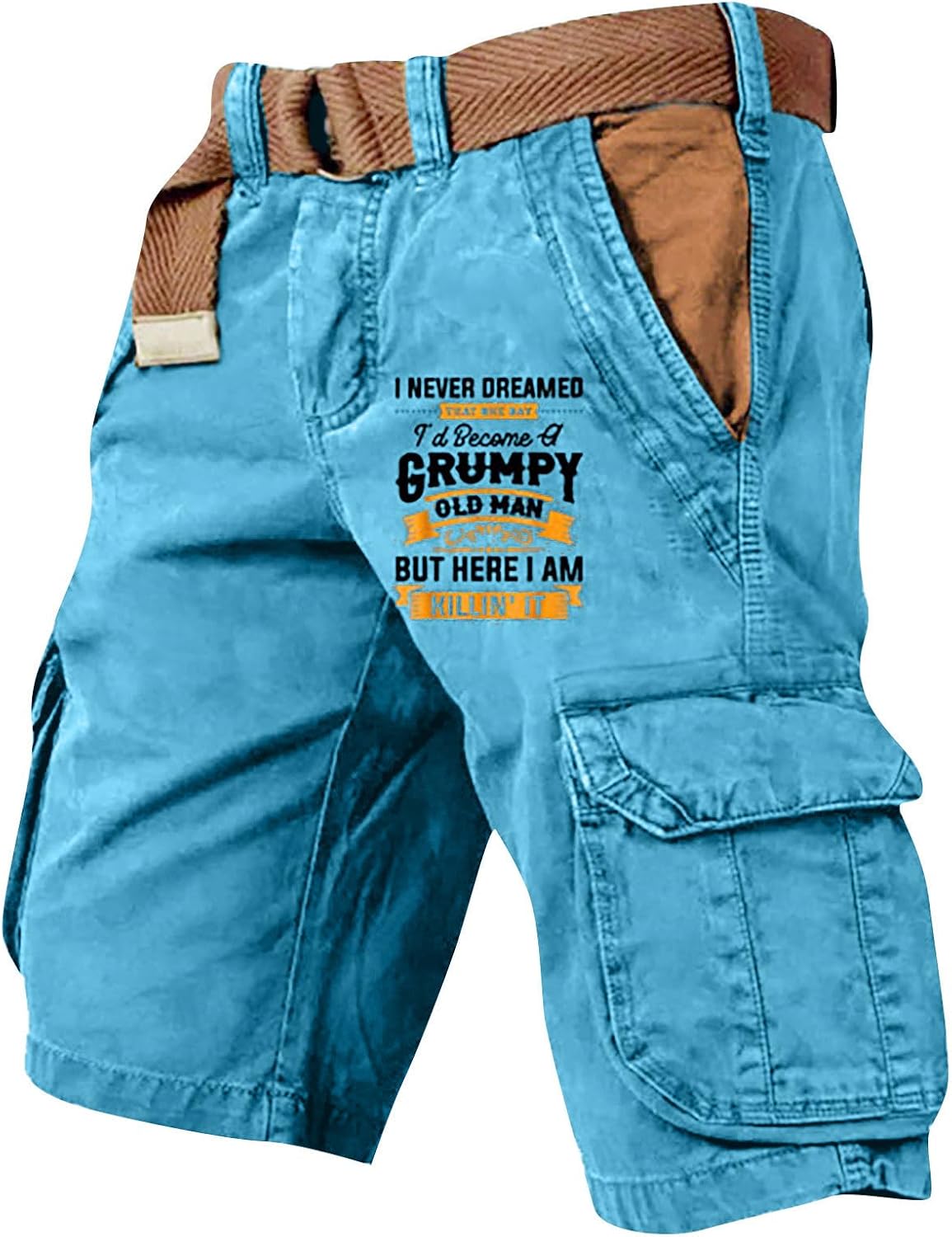 Men's Denim Cargo Flag Print Shorts - Vintage Retro Casual, 4 Pockets, Summer Workout Athletic Outdoor Pants