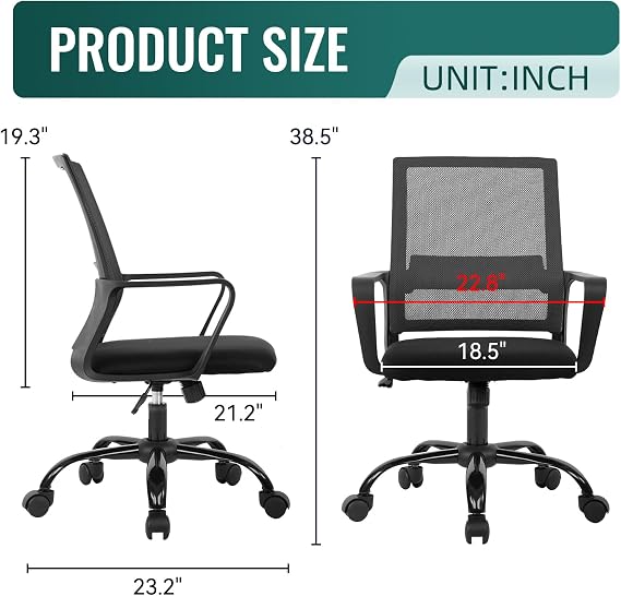 BestOffice Ergonomic Desk Chair Swivel Rolling Computer Chair Executive Lumbar Support Task Mesh Chair Adjustable Stool for Women Men,Grey