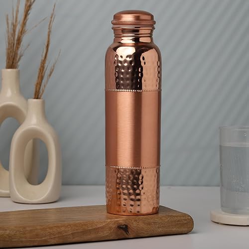 Miniatura 7 de Botella de agua de cobre puro para beneficios de salud ayurvédica, 33.8 fl oz (33.81 fl oz) (patrón martillado y liso)
