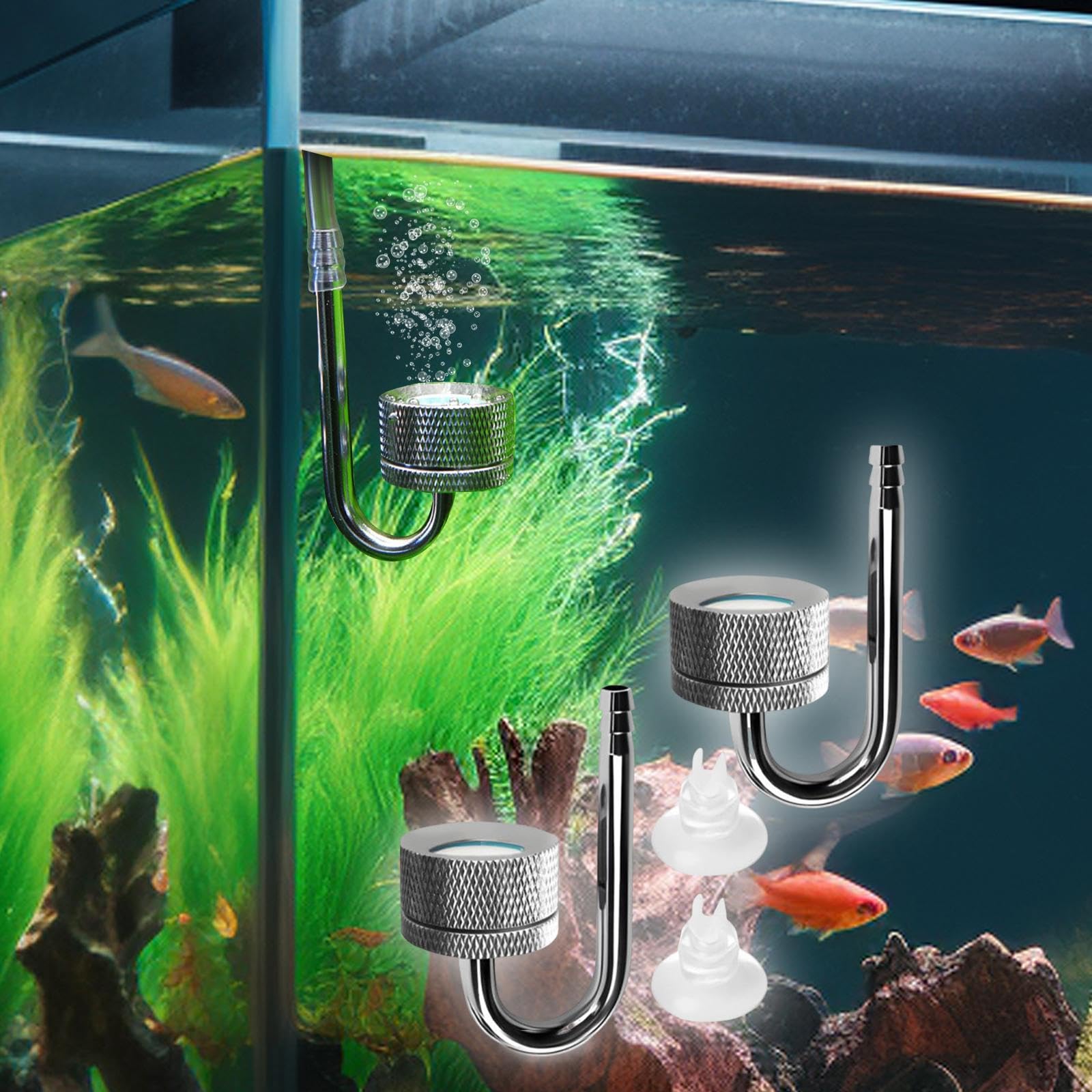 2 Diffuseurs de CO2 pour Aquarium, Purificateur d'air à Dioxyde de Carbone, Bulles Denses, Professionnel