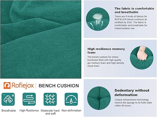 Miniatura 9 de ROFIEJOX Cojín de banco de 45 pulgadas, poliéster cepillado, espuma de alta densidad, parte inferior antideslizante, cojines suaves y duraderos,