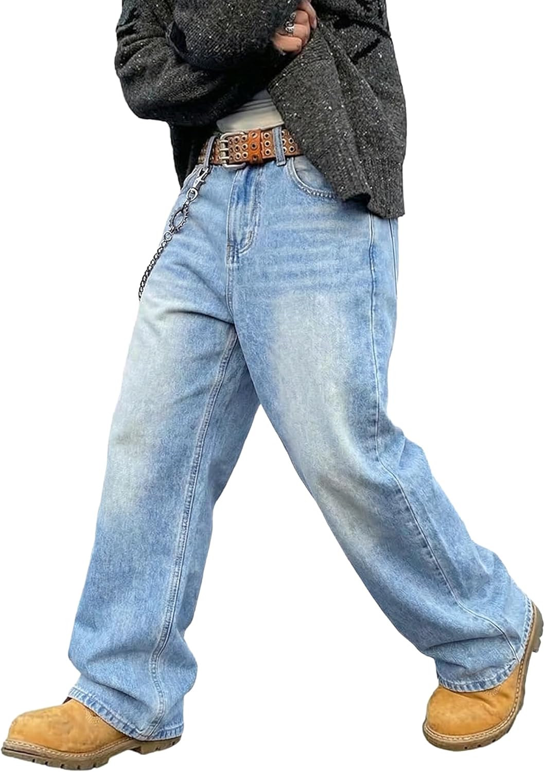 EMMIOL Mens Baggy Jeans Wide Leg, Loose Fit Straight Leg Fit Y2k Denim Pants Mid Rise Streetwear 90s Jnco