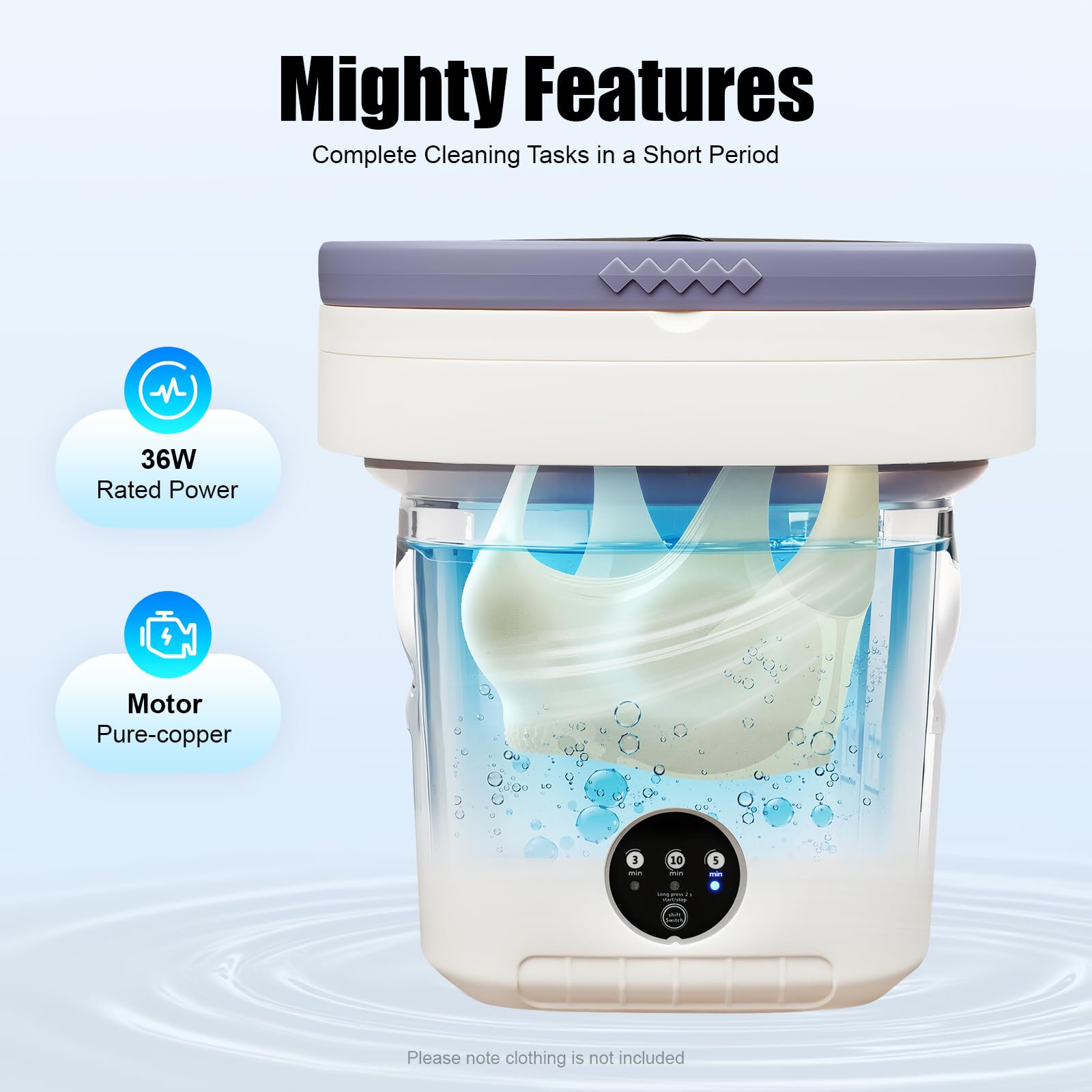 Qussse Mini Waschmaschine, 12L Faltbare Reisewaschmaschine, Tragbare Mini-Waschmaschine mit Abtropfkorb, Kleine Washing Machine für Wohnungen, Wohnheime, Wohnmobile und Camping, Lila - 5