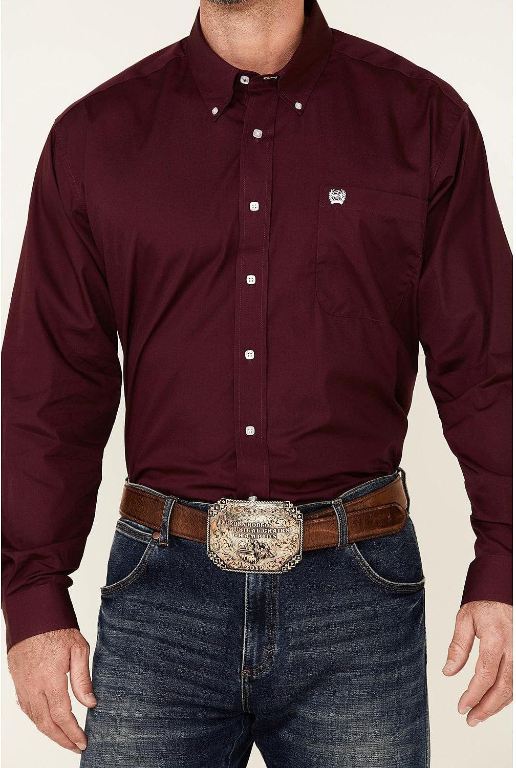 Cinch Men's C&Zwnj;Inch Solid Burgundy Button Long Sleeve Western Shirt Burgundy XX-Large