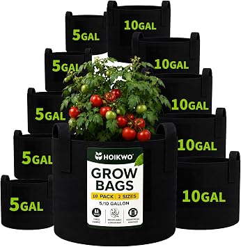 Hoikwo 10-Pack Assorted Sizes Fabric Grow Bags, 5 Pack Each of 5&10 Gallon