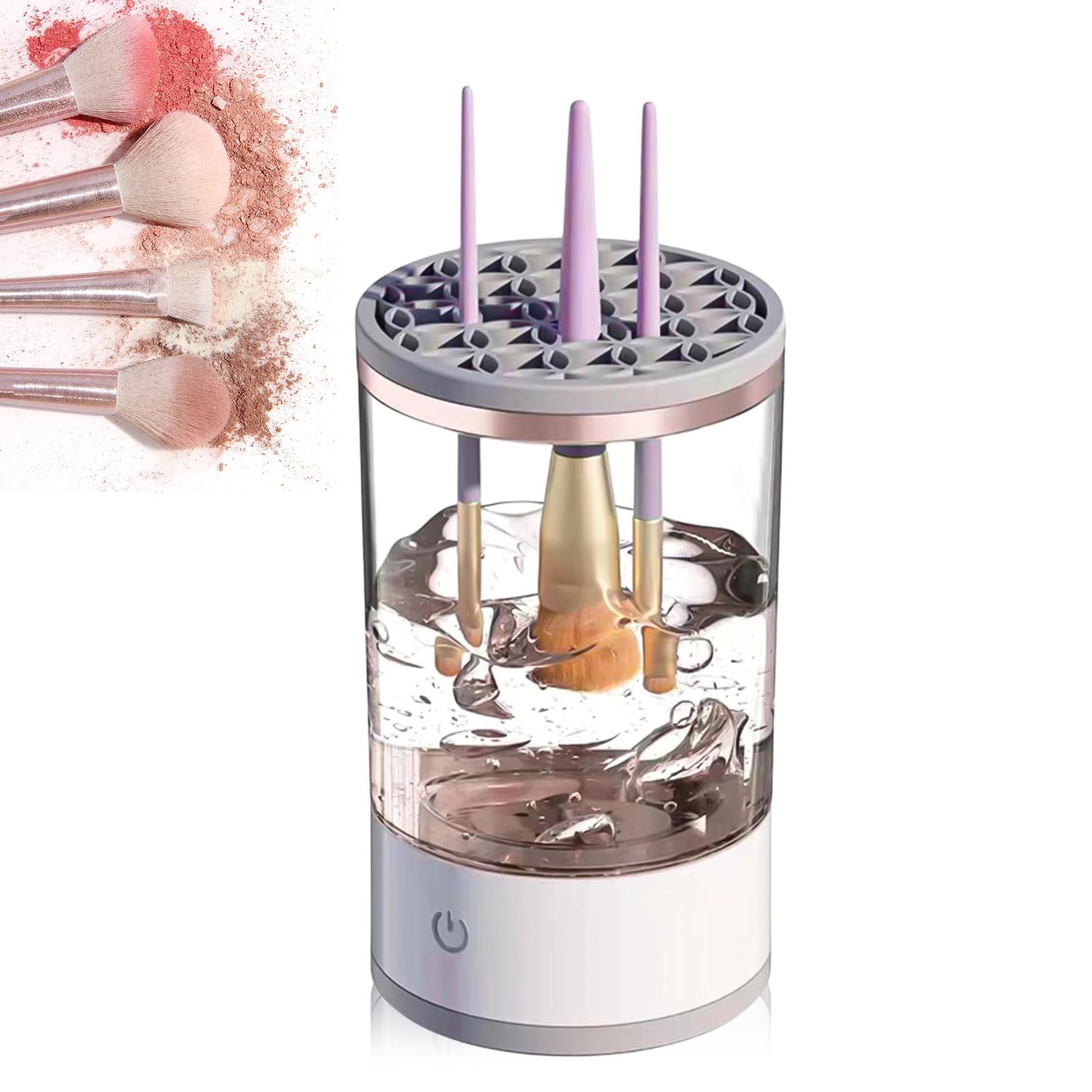 Nizirioo Limpiador de brochas de maquillaje eléctrico: máquina de limpieza automática con estera de limpieza de pinceles, limpiador de pinceles de maquillaje USB para todos los tamaños