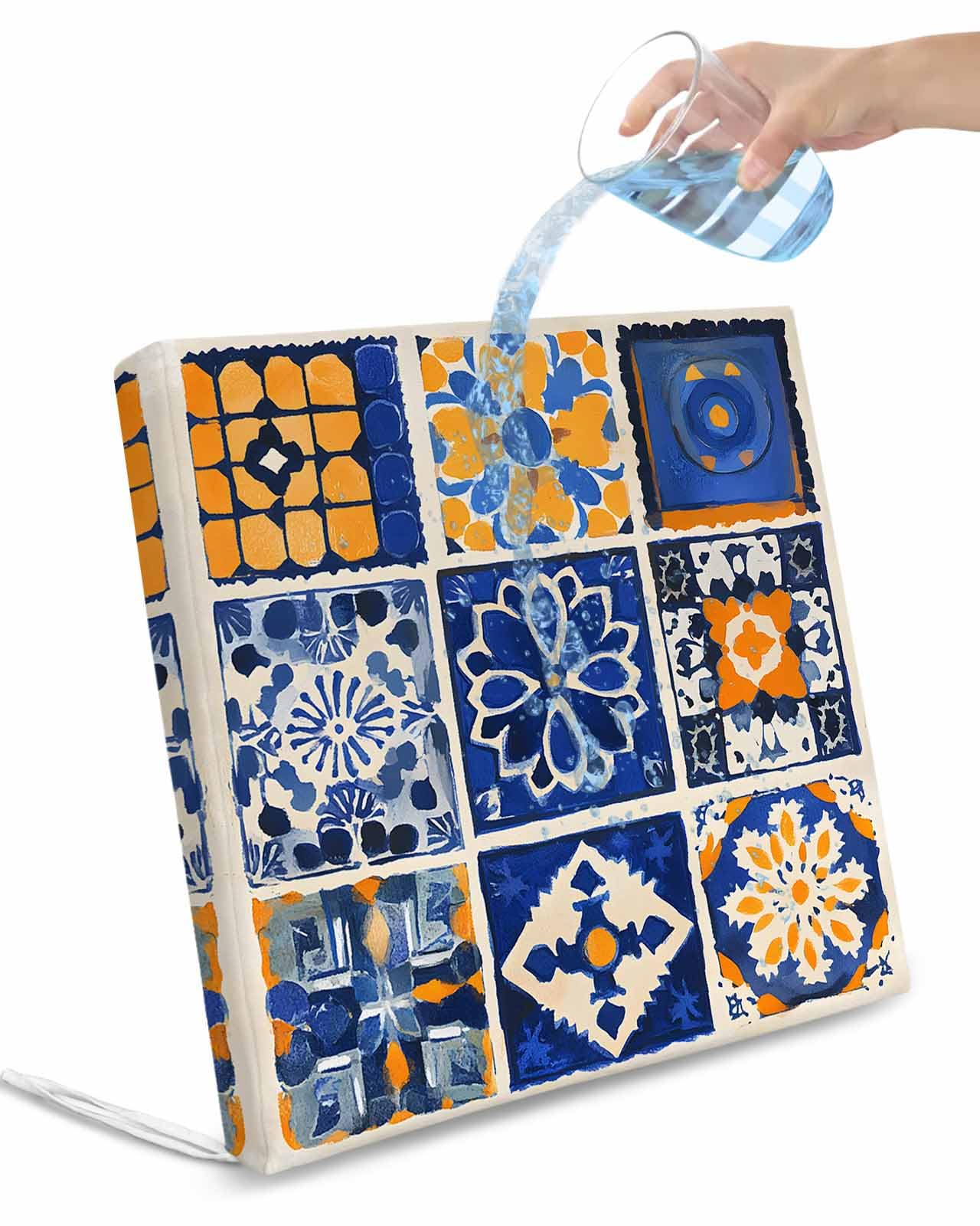 2 Pack Colorful Flowers Waterproof Cushion Covers with Ties, Outdoor Patio Chaise Lounge Chair Seat Cushion Slip Covers Replacement(Only Cover) Vintage Country Abstract Plaid Art 24