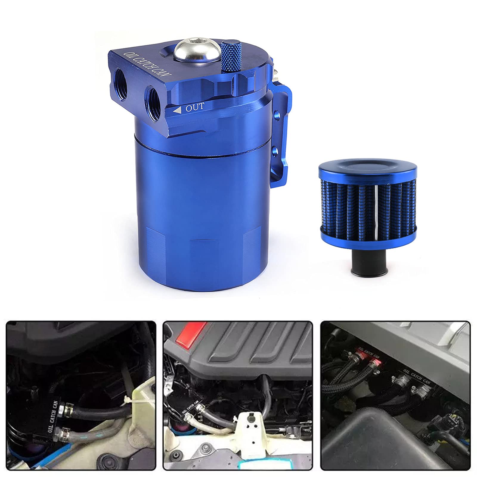 Kit Universale Serbatoio del Serbatoio per Auto, Séparateur Universel D'huile D'air de Réservoir de Voiture de Réservoir D'huile en Aluminium avec Filtre à Air, Tuyau et Autres Accessoires (Bleu)