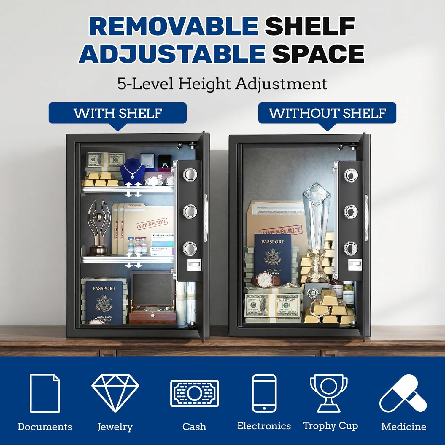 BlackSmith Home Biometric Safe 2.0 Cubic Feet Auto-Open Large Fingerprint Safe with Touchscreen Keypad Triple Alarm Security Safe Removable Shelf for Documents, Jewelry & Valuables