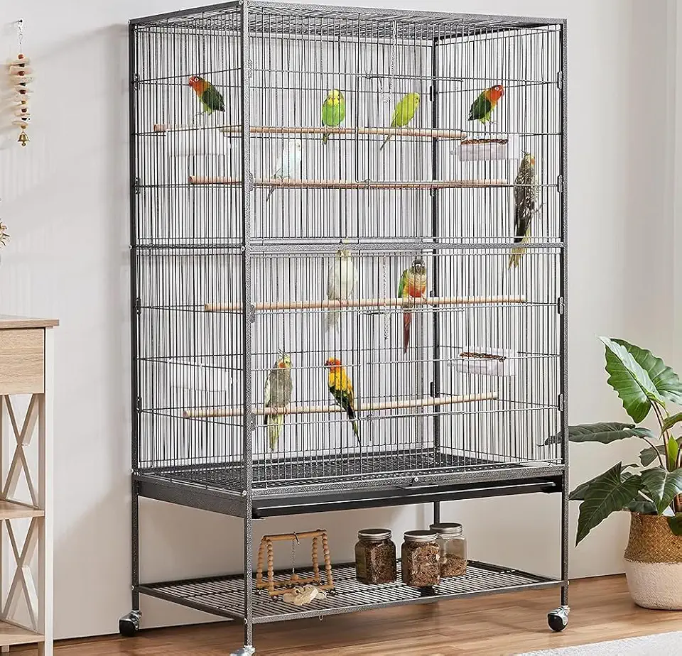 Gaiola Grande para Papagaios 132 * 52 * 79cm, com Prateleira, Aço Carbono, Esmalte Cozido, Viveiro para Calopsita, Gaiola Calopsita, Que Permite Acomodar Muitas Aves Diferentes