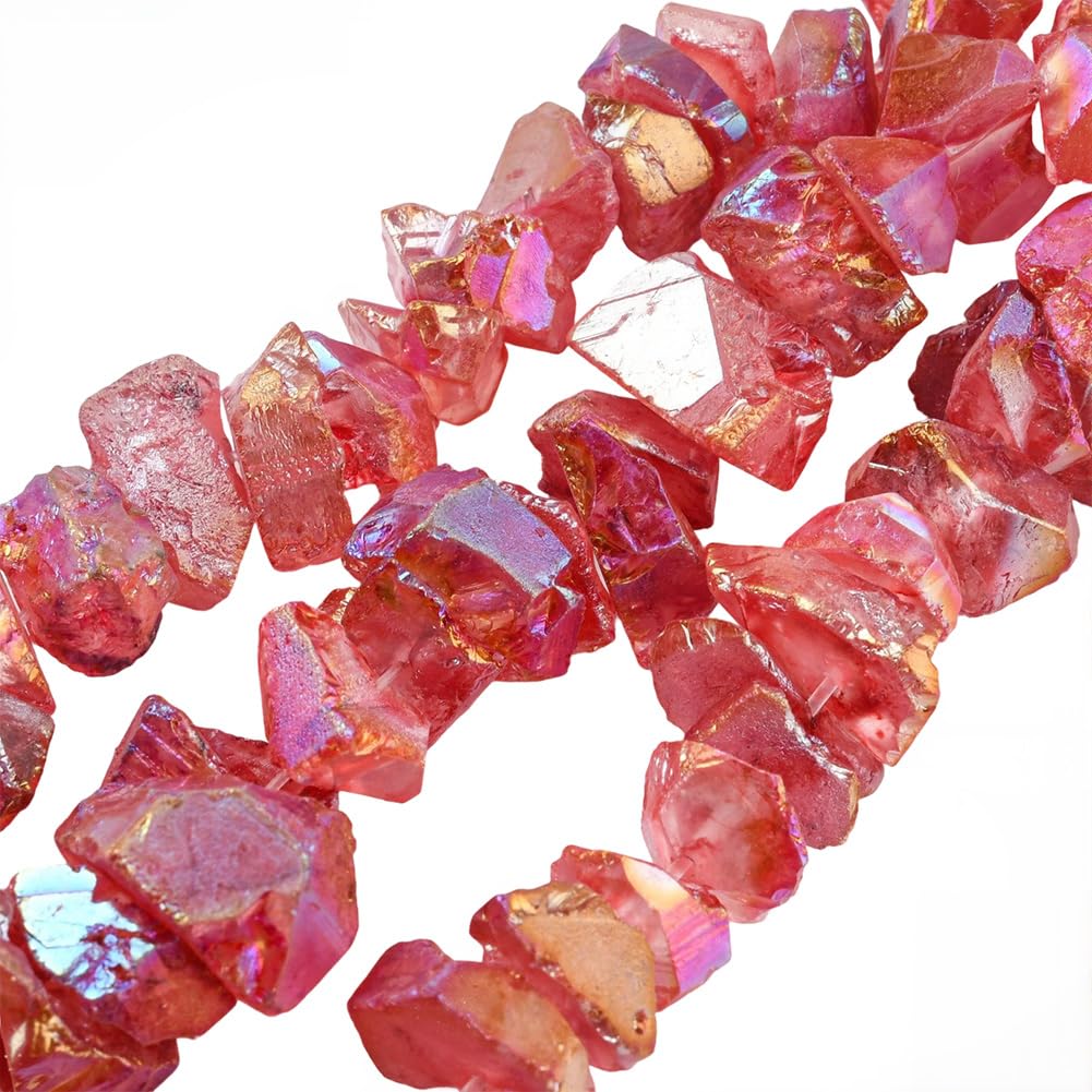 1 Box 71PCS Natural Red Quartz Beads Strands with Hole Electroplated Gemstone Irregular Chips Crystal Stone Loose Spacer Bead for Jewellery Making Bracelet Necklace Earring Diy Craft Supply