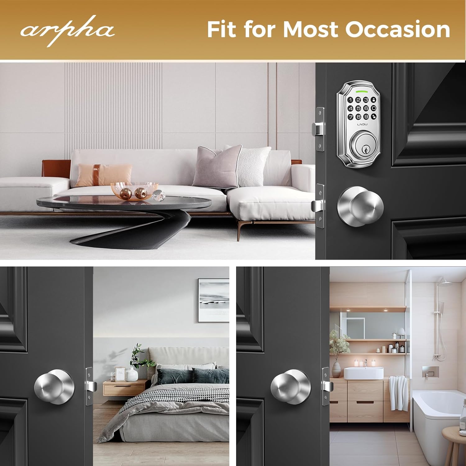 ARPHA Door Knob, Non Locking Dummy Knob for Doors, Privacy Knob for Hallway, Closet, Bedroom, Bathroom, Pantrie, Left and Right Doors Compatible, Keyless Entry Door Knob