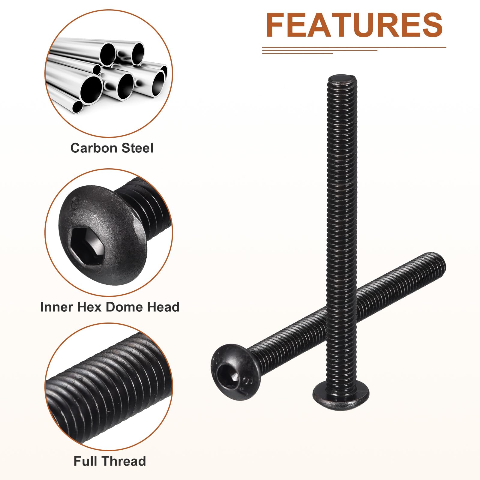 DTGN M4-0.7x50mm Button Head Socket Cap Screws - 25Pack - Good for Machine - Carbon Steel Black Oxide - Hex Drive Full Thread Fasteners - Image 4