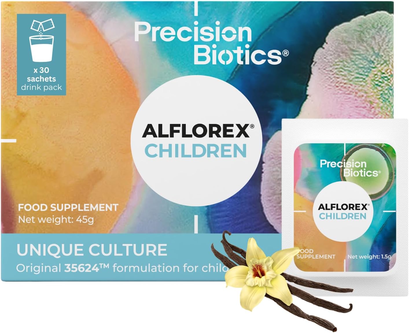 Alflorex Children - Gut Health Probiotic Supplements with Unique Bifidobacterium Longum Bacteria Strain 35624 - Probiotics for Children Ages 3+ - Vanilla Flavour - 30 Powder Sachets