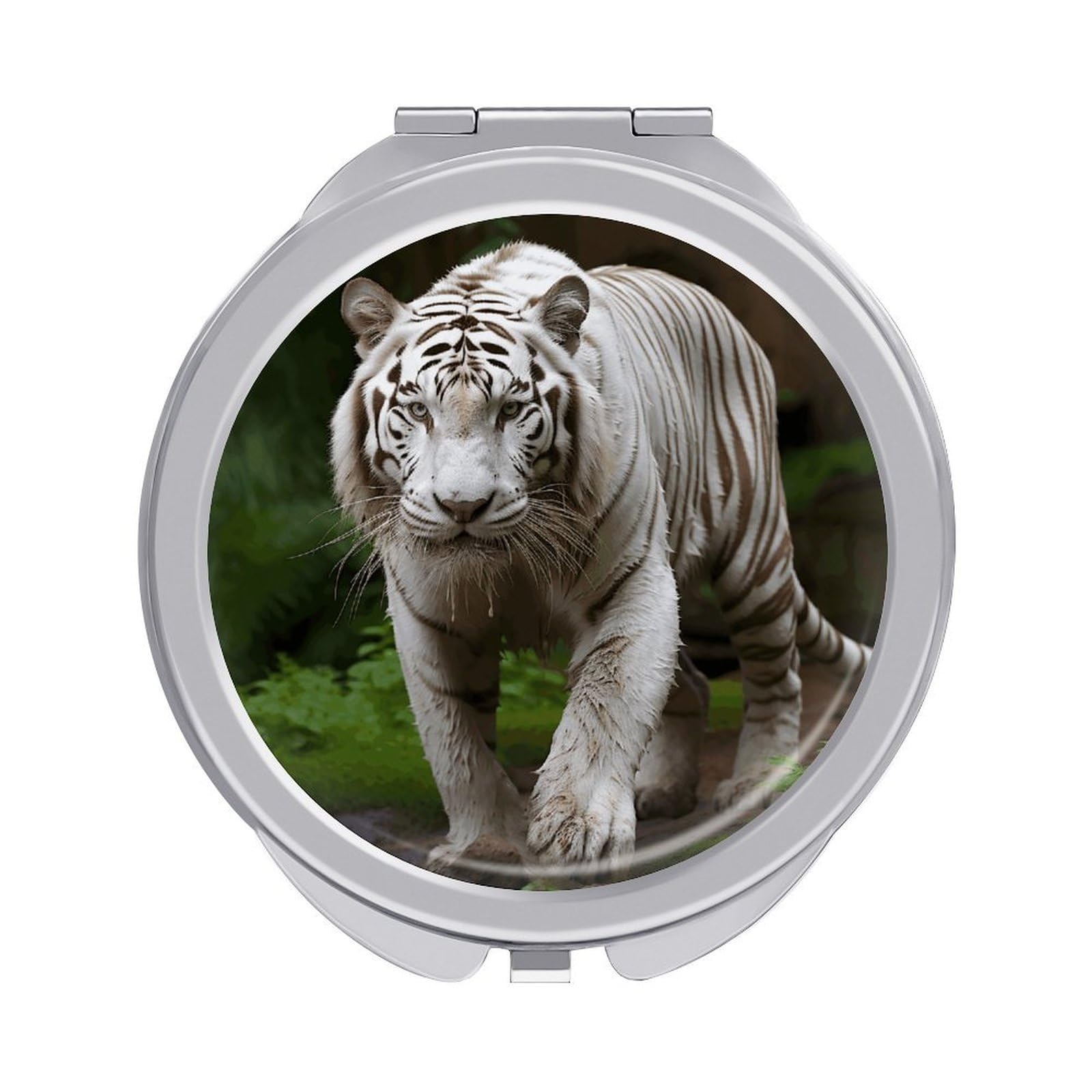 VstaDank Majestic White Bengal Tiger Travel Makeup Mirrors Exquisite Double-Sided 2X/1X Magnifying Folding Pocket Mirror Portable Round Handheld Mirror Mini Compact Mirrors for Outdoor Home