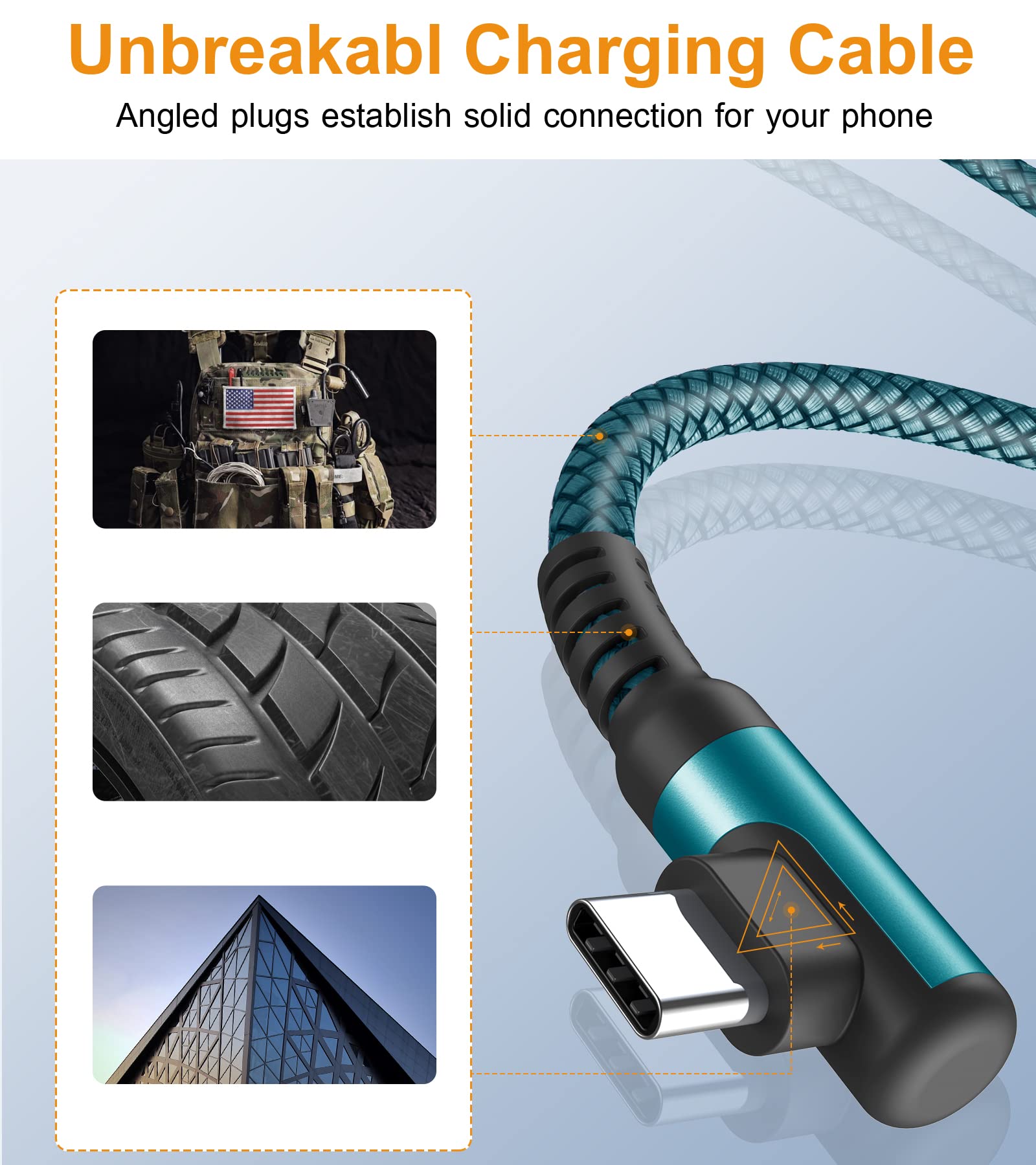 Cavo USB C angolo di 90 gradi [2 pezzi 3m] ricarica rapida, cavo di ricarica Cavo USB C in nylon tipo C per Samsung Galaxy S21 Plus, Note10 / 9/8, M31, A71 A52 A51 A50 A40 A10 A7, Mi9 / 8 - verde