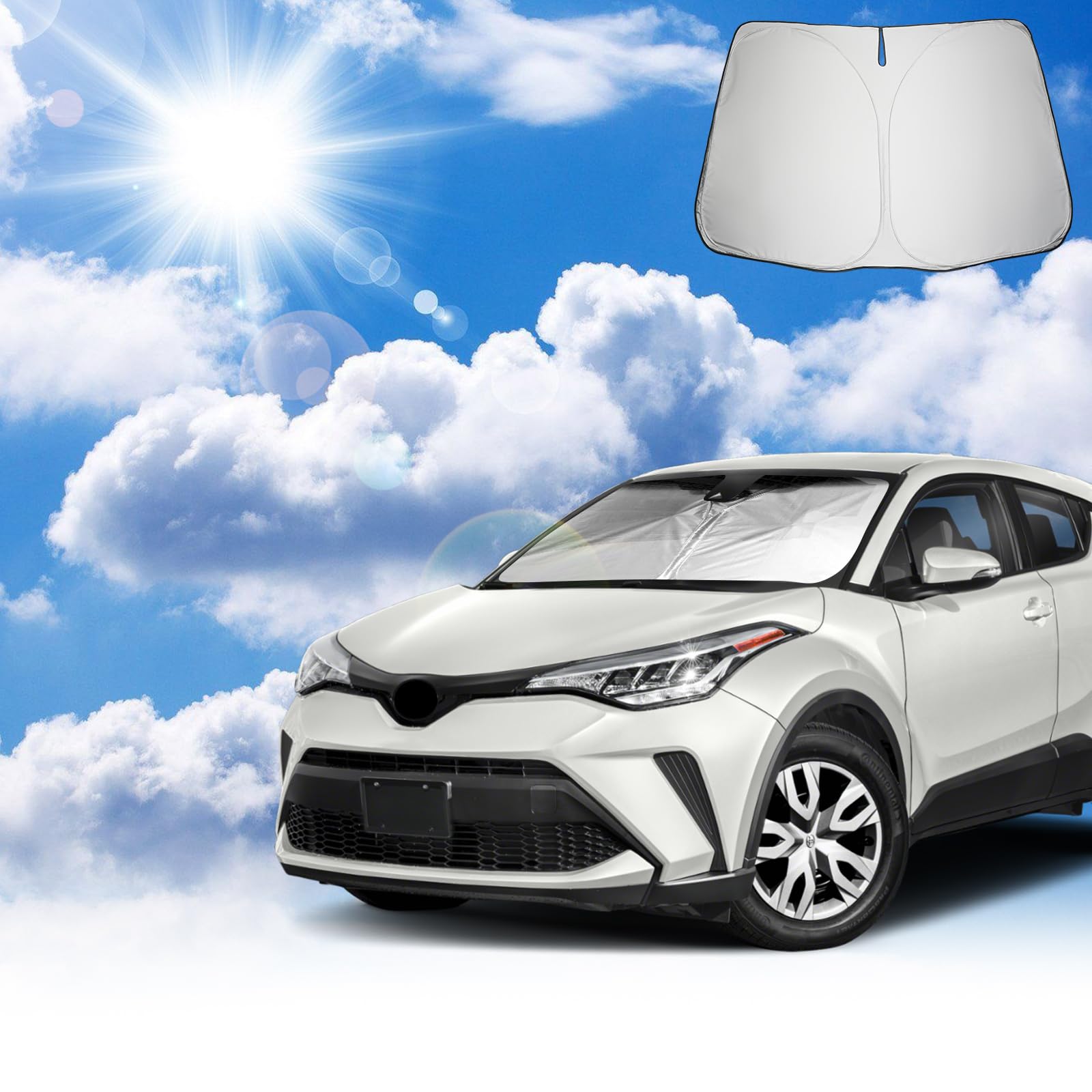 Coleya Parasol para Coche Compatible con Toyota C-HR 2016-2023, CHR Parasol para Parabrisas Delantero, Accesorios Toyota C-HR Parasol, Protección UV, Plegable