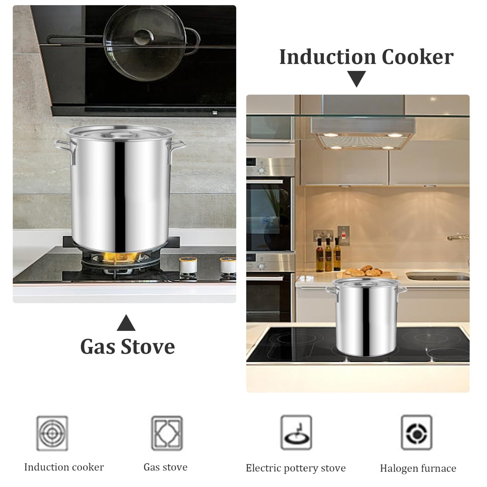 Genérico Olla para Sopa de 10 litros con Tapa, Olla Grande de Acero Inoxidable 304 con Tapa, Olla Grande para Sopa Reforzada con Tapa, para Uso Comercial en hostelería, para cocinas de Gas/inducción.
