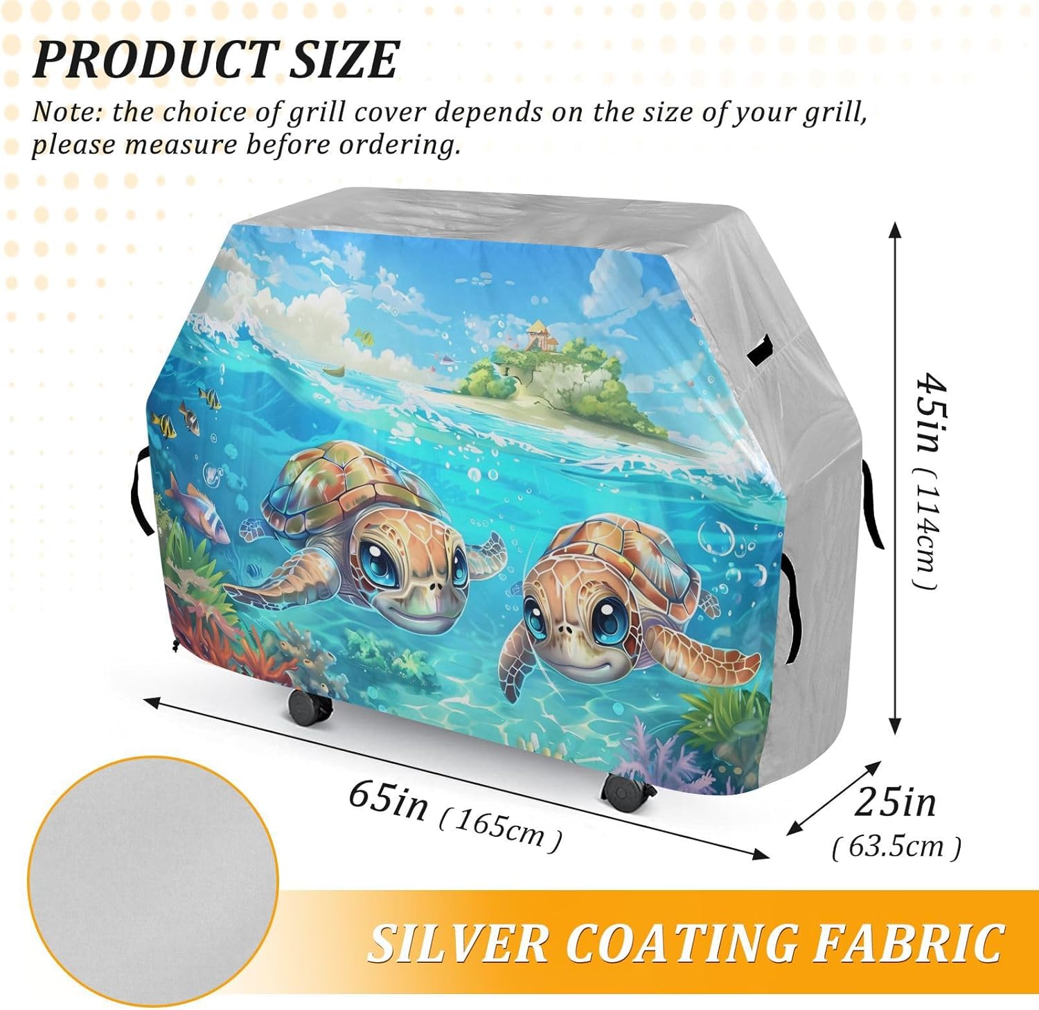 Premium Grill Cover Waterproof Bright Rainbow Wave Barbecue Cover Fade Resistant BBQ Cover Heavy Duty Fits Grill Widths Up to 25 in (A Lovely Turtle Swimming Sea)