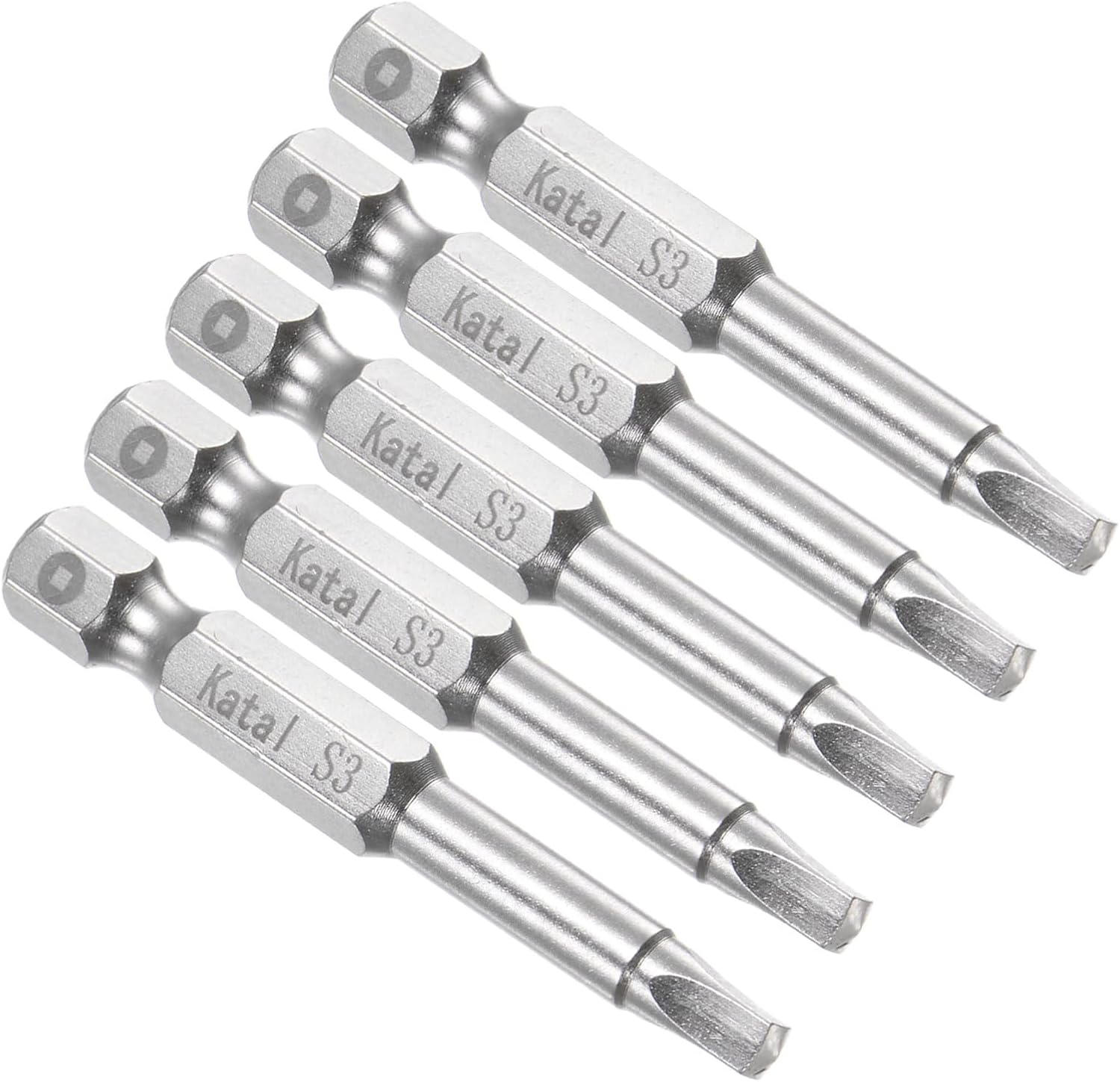 Magnetic Square Bits, S3 Head 1/4" Hex Shank 2" Length, S2 Steel 5 Point Tamper Proof Screwdriver Bits - (Applications: for Electric Screwdrivers), 5-Pieces