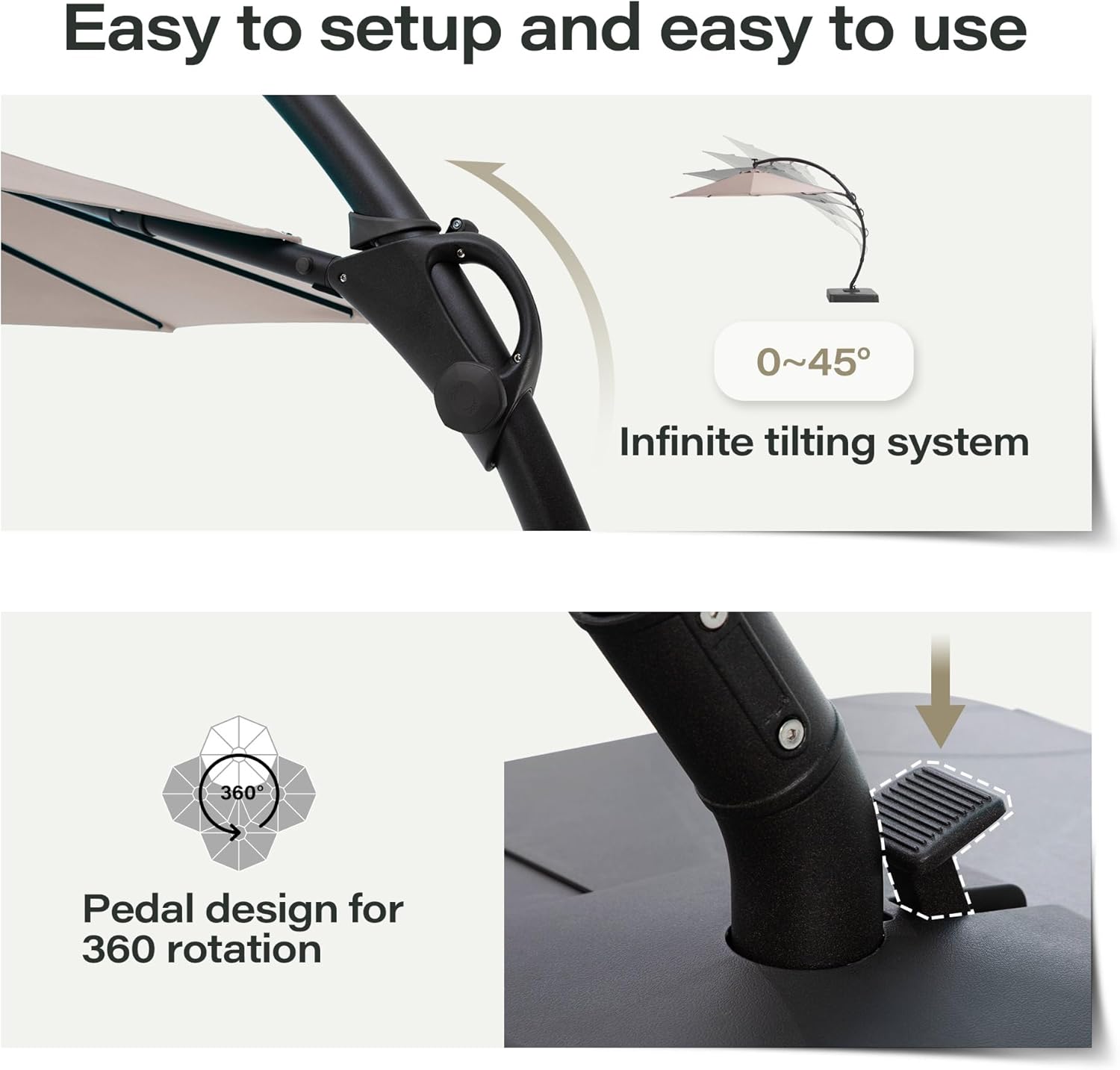 LAUSAINT HOME Outdoor Patio Umbrella, Curvy Cantilever Umbrella, Heavy Duty Offset Hanging Umbrella with 360° Rotation for Market, Pool, Garden, Backyard - Image 6