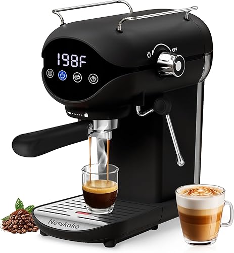 Miniatura 9 de Cafetera Espresso con Espumador de Leche a Vapor Semiautomática de 20 Bares, Compacta, Color Blanco con Interruptor de Cambio para Hogar, Espresso