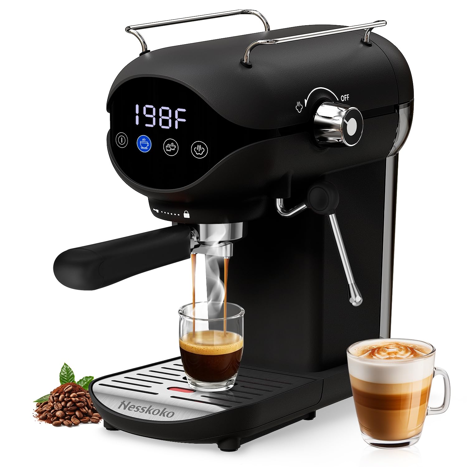 Nesskoko Espresso Machine with Steam Milk Frother Semi Automatic 20 Bar Compact White with Toggle Switch for home Cafetera Espresso, Latte, Cappuccino, Americano, Macchiato — view 14