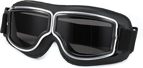 FEISEDY Gafas de motocicleta vintage anti niebla estilo piloto gafas de equitación de cuero seguridad deporte anti-arañazos a prueba de polvo a