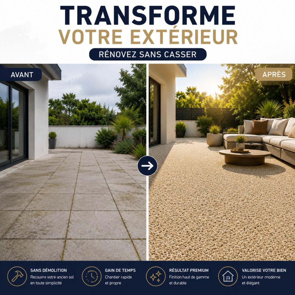 Kit moquette de pierre extérieur terrasse 3 m² Beige Marbre