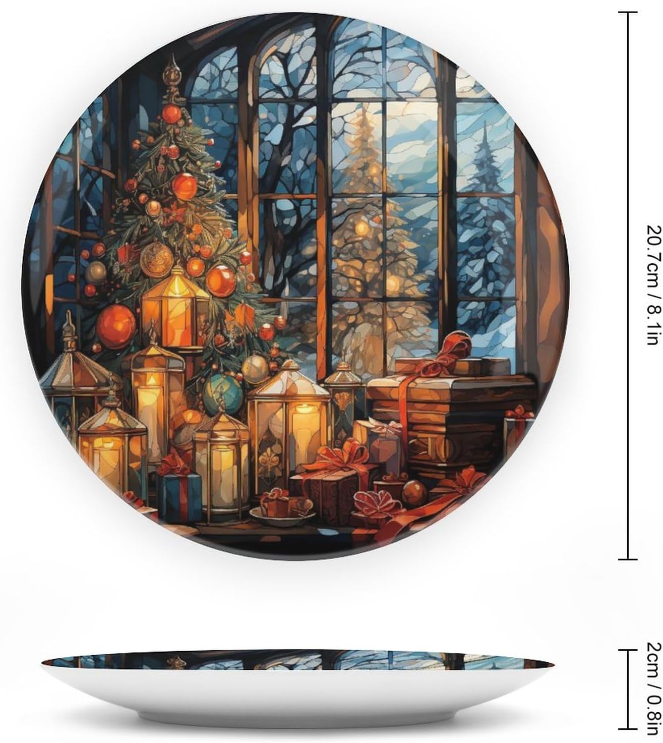 Boxs Painting Decorative Plates Christmas Home Decor Ceramic Plates, Stained Glass Design Dinner Plates Display for Living Room, Kitchen, Hallway Console Side Table, Xmas Gift, 8 Inch