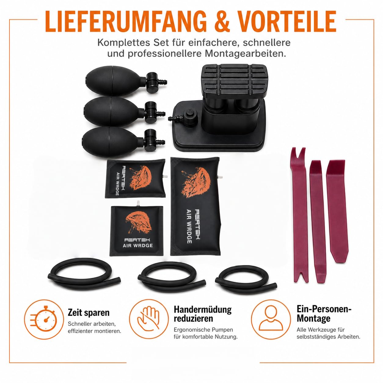 Kit de montage de coussin d'air avec pompe à pied, 3 pièces, coussin de levage gonflable pour portes, fenêtres, voitures, meubles, armoires et appareils ménagers, nylon TPU 840D