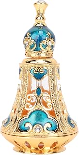 Pssopp Reusable Empty Metal Perfume Bottle,Vintage Hollow Out Stylish Design Multifunctional Enamel Essential Oil Bottle for Scent Liquid (Gold Blue)