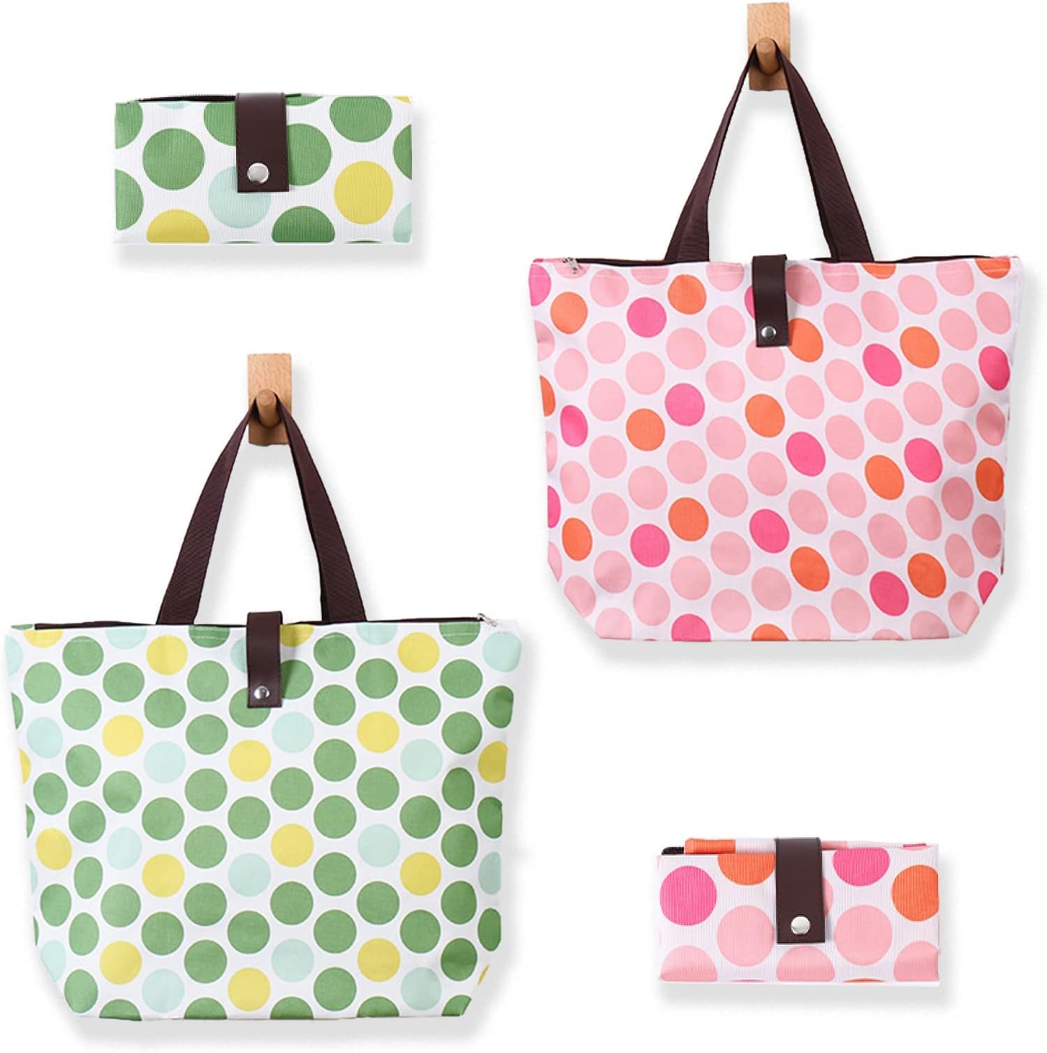 2 Pack Portable Reusable Grocery Bags, Folding Tote Shopping Bag fits in Pocket, Washable Waterproof Tote Bags Shoulder Bags