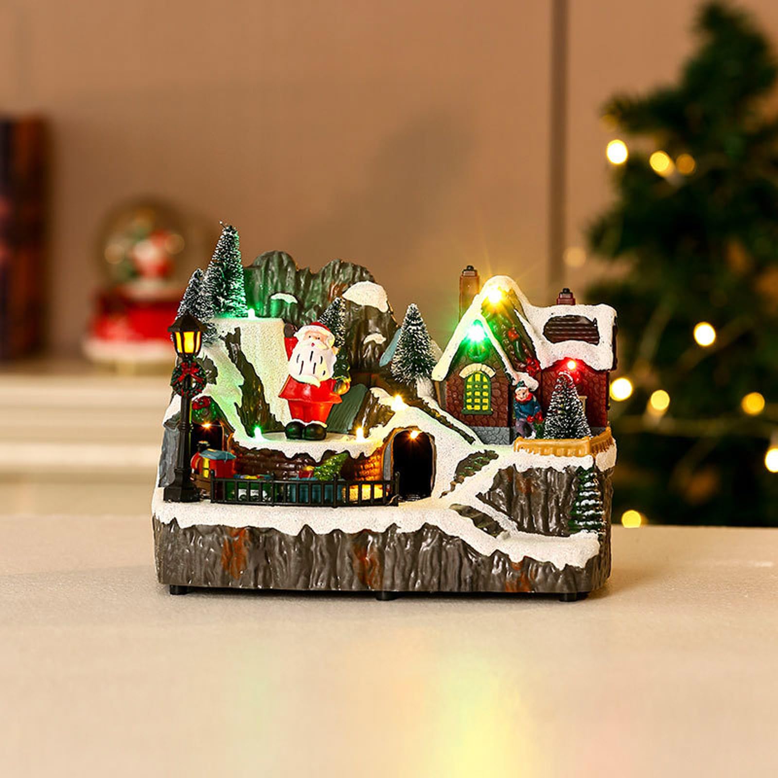 Figura de casa de pueblo navideño resina decorativa escultura suministros para interiores al aire libre jardín patio fiesta decoración