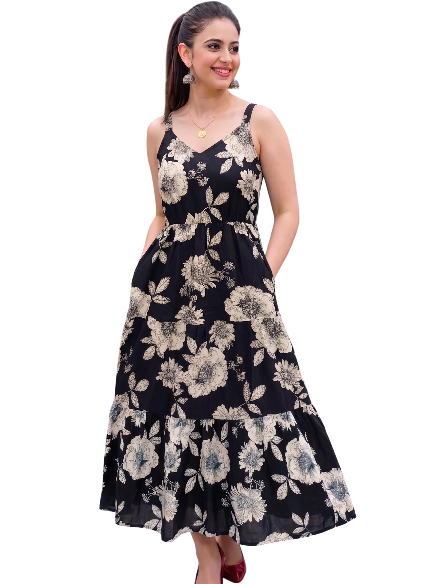 chaukas Women's Rayon Printed Maxi Dress, Sleeveless A-Line Flared Long Dress with Pockets, Casual Summer Beach Vacation Wear-picture-32