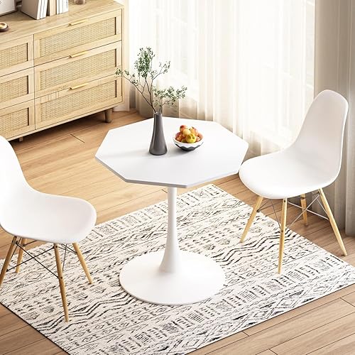 Miniatura 10 de Mesa de comedor octogonal pequeña negra de 31.5 pulgadas, moderna mesa de comedor de mármol sintético negro para 2-4 personas, mesa de tulipán negro
