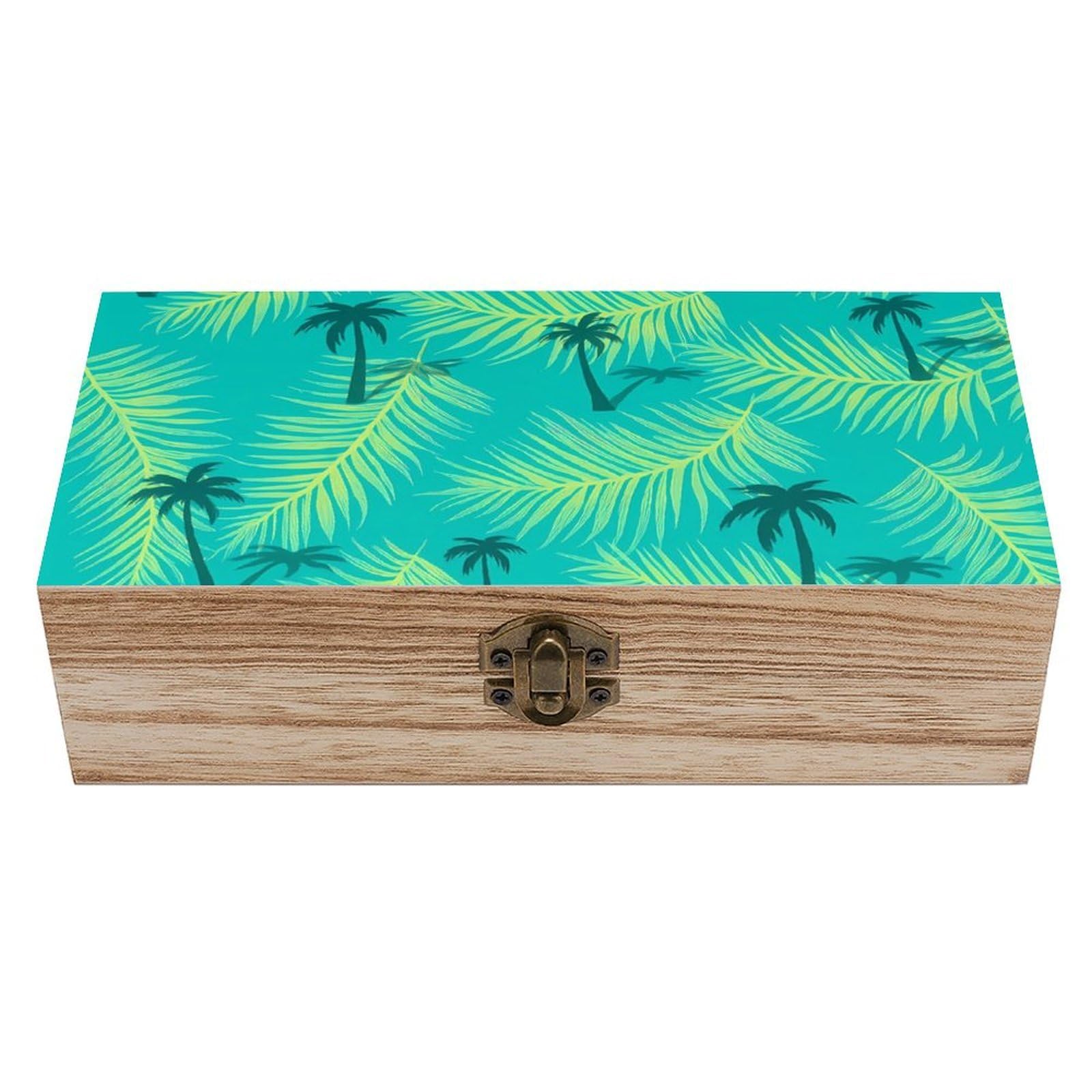 HLBSDM Tropical Palm Trees & Leaves Retro Wooden Storage Box Jewelry Art Gift Boxs Decorative Keepsake Boxes