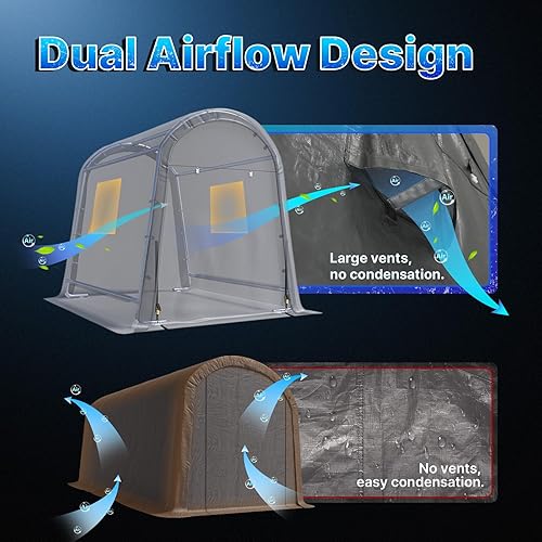 Miniatura 6 de ADVANCE OUTDOOR Cobertizo de Almacenamiento Refugio de 6 x 8 pies Techo de Pico Redondo de Acero Metálico Garaje Cochera Portátil para Motocicleta,