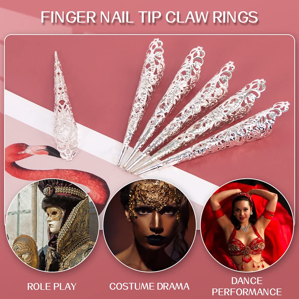 Yumoo 10pcs Finger Nail Tip Claw Rings Ancient Queen Costume Fingertip Claw Nail Rings Decoration Accessory for Cosplay Drama Dance Show - Image 4