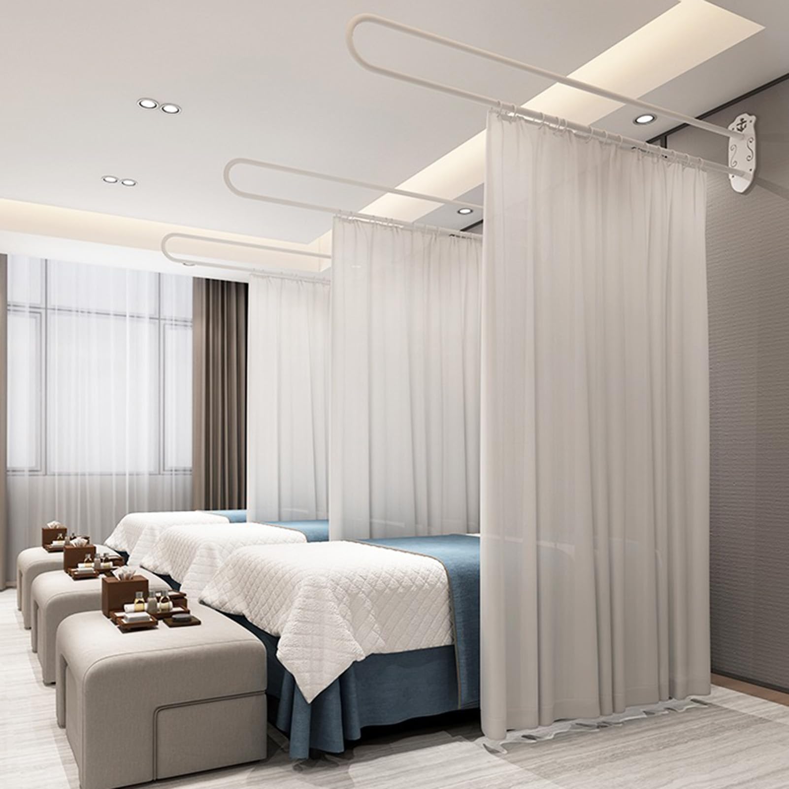 GLDYTVF U-Shape Curtain Rod for Room Divider Wall-Mounted Privacy Partition Bar Ideal for Salons Clinics and Modern Space Separation Solutions