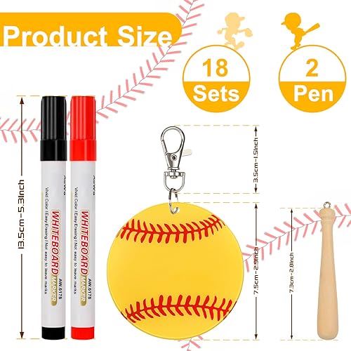 Miniatura 9 de AUHOKY 18 juegos de 56 piezas de llavero acrílico de béisbol sóftbol kit para bricolaje deportes fiesta recuerdo con 2 bolígrafos