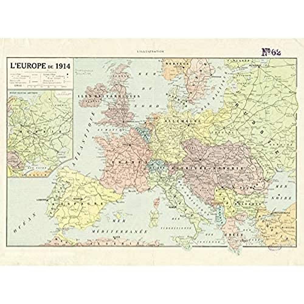 Peltier 1914 Political Map Europe French Language Unframed Wall Art Print Poster Home Decor Premium
