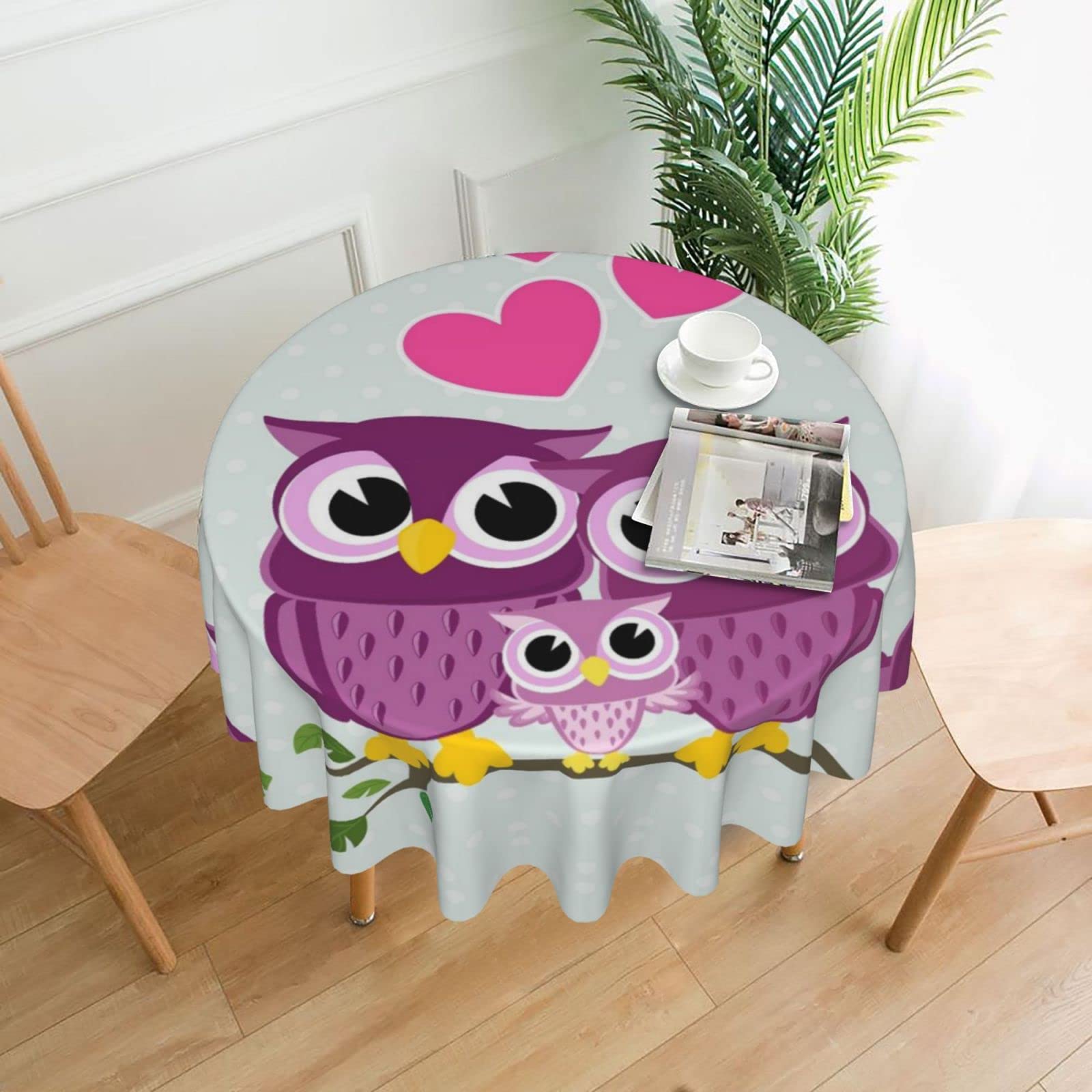 Lawenp Owls Family Decorative Round Table Cloths - 60 Inches in Diameter for Buffet Tables, Parties, Holiday Dinners.