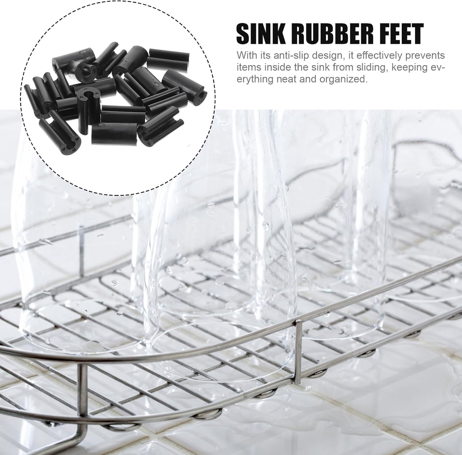 Luxshiny Non-Slip Rubber Feet for Sink Grid Replacement 50Pcs U-Shaped Pads for Kitchen Sink Protector Draining Basket Anti-Skid Bumpers Wire Rack Accessories